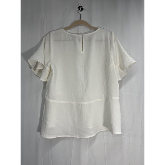 Madewell White Flutter Sleeve Blouse Womens M Polyester Blend Lightweight - Picture 3 of 8